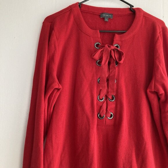 The Limited Women’s Knit Top Red Long Sleeve Sweater Grommet Lace Sz Large - Picture 3 of 10
